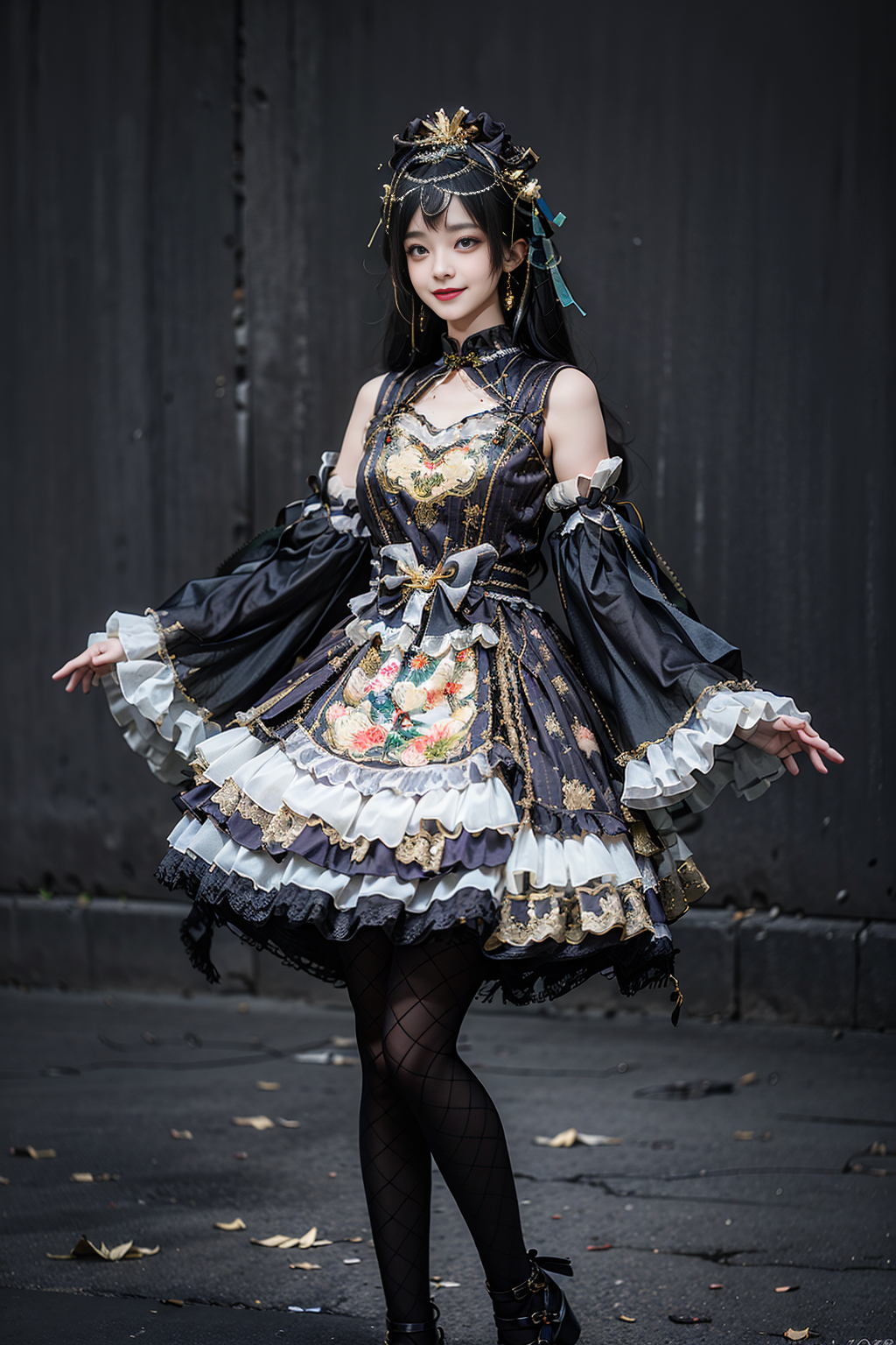 00482-682850383-best quality, masterpiece, realistic, (photorealistic_1.4), 1girl, solo, full body, smile, cns dress, frilled dress, hair orname.png